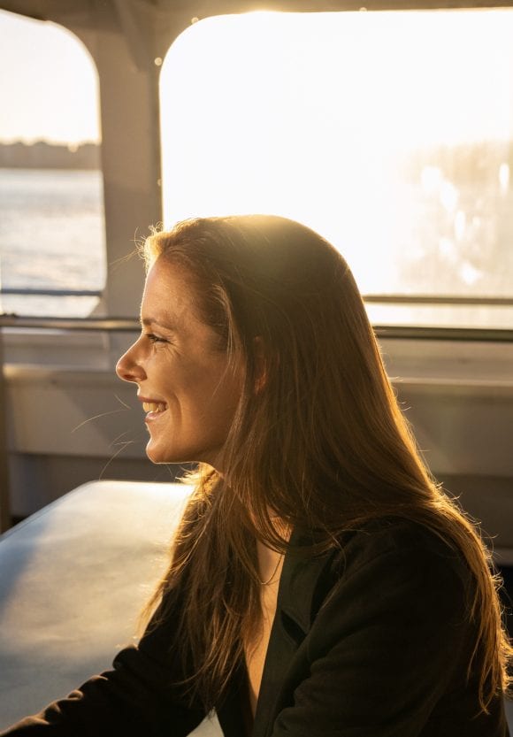 Woman on ferry in New York
